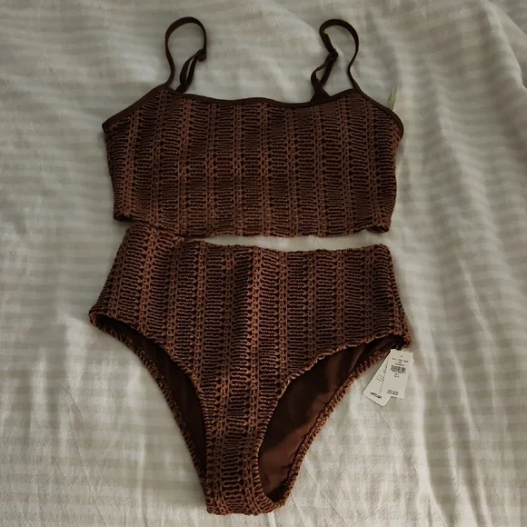 Aerie Brown Crochet Bikini Set - Picture 1 of 4